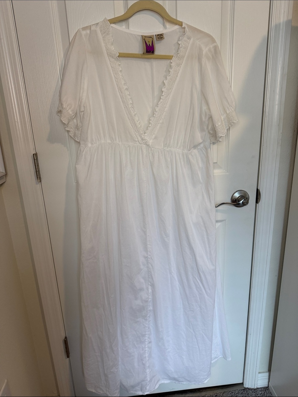 Antthony Mark Hankins White Cotton Empire Waist Midi/Maxi Dress, M 100% cotton